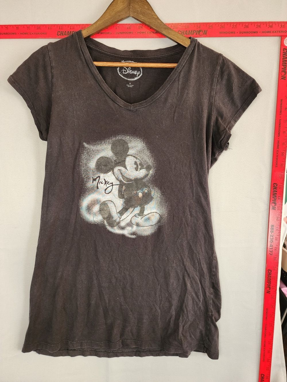 Disney Black V-Neck Tee with Faded Mickey Graphic Sleep Shirt - Picture 2 of 5
